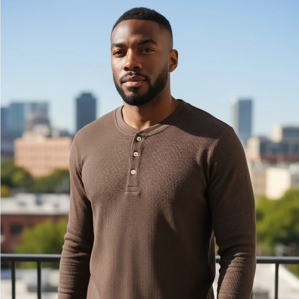 Levi's Men's Long Sleeve Brown Thermal Henley Shirt